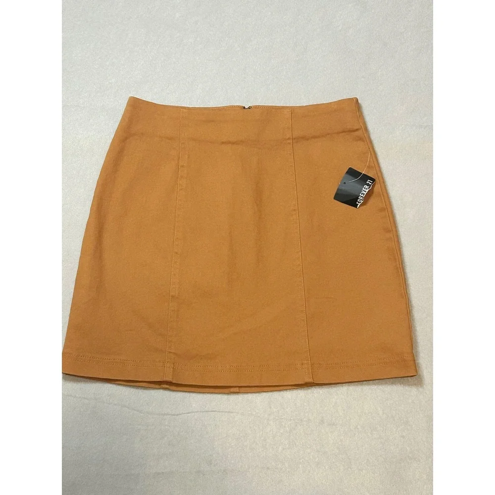 Forever 21 Womens Mini Skirt Camel Tan Stretch Cotton Twill Size S NWT